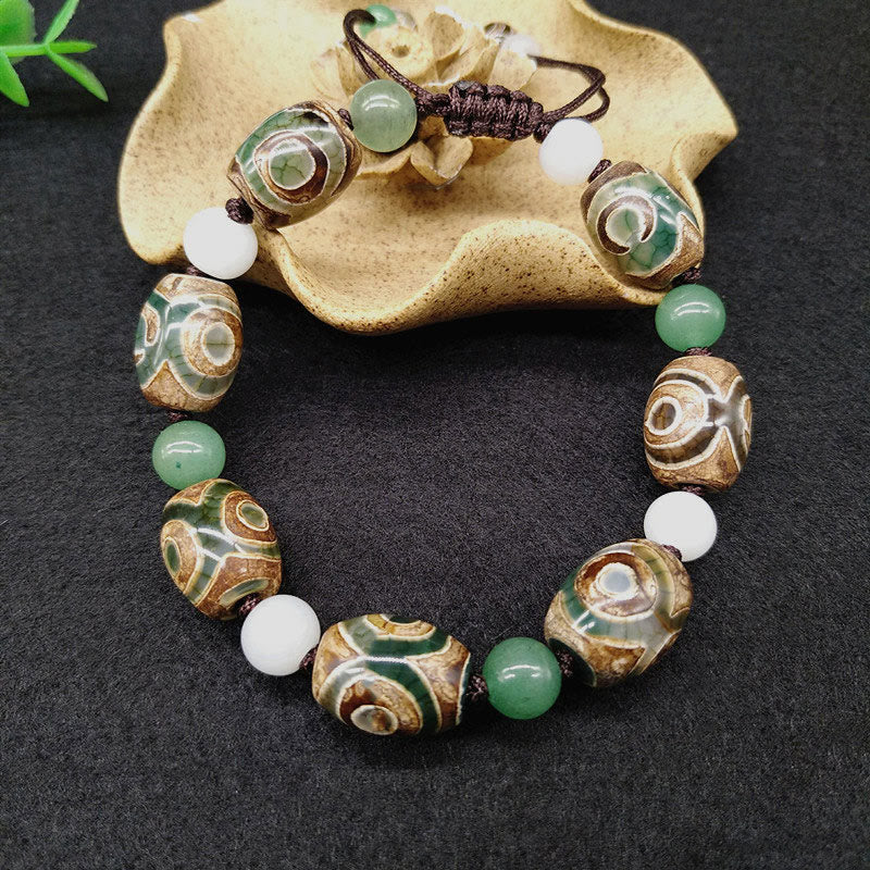Buddha Stones Tybetańskie Trójoczne Dzi Koraliki Ochrona Szczęścia Bransoletka Pleciona