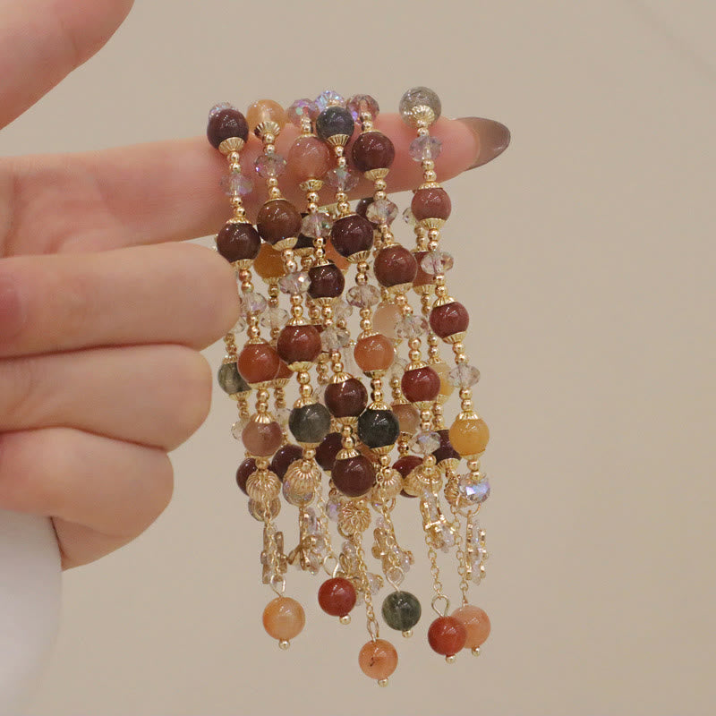 Buddha Stones Naturalny Fu Lu Shou Tęczowy Kryształ Rutilated Quartz Bransoletka z Motylem i Zawieszką Bogactwa