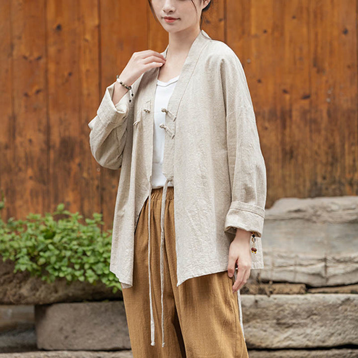 Koszula z nadrukiem Hanfu z Buddha Stones , lniana kurtka z ramii - image 15