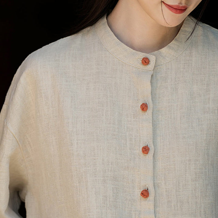 Bluzka z długim rękawem i luźnym guzikiem w jednolitym kolorze z Buddha Stones - image 20