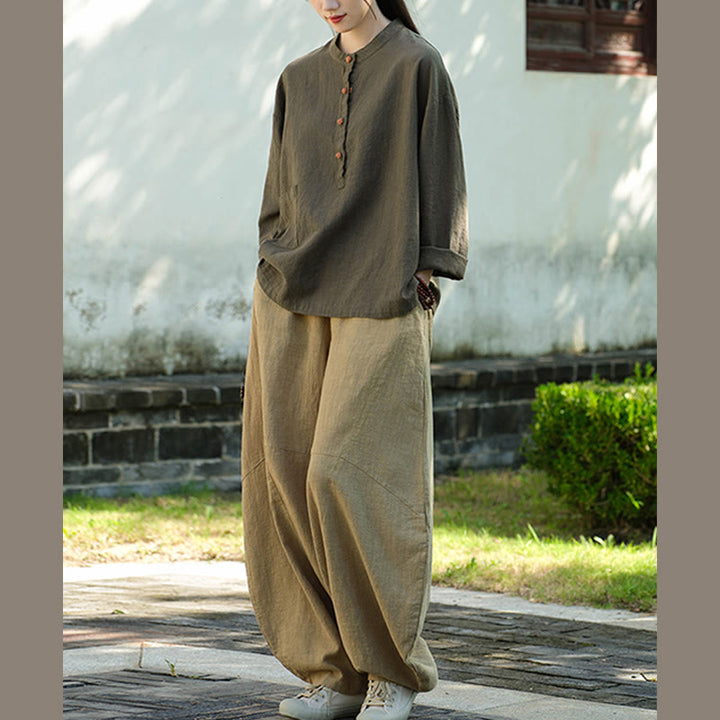 Bluzka z długim rękawem i luźnym guzikiem w jednolitym kolorze z Buddha Stones - image 27