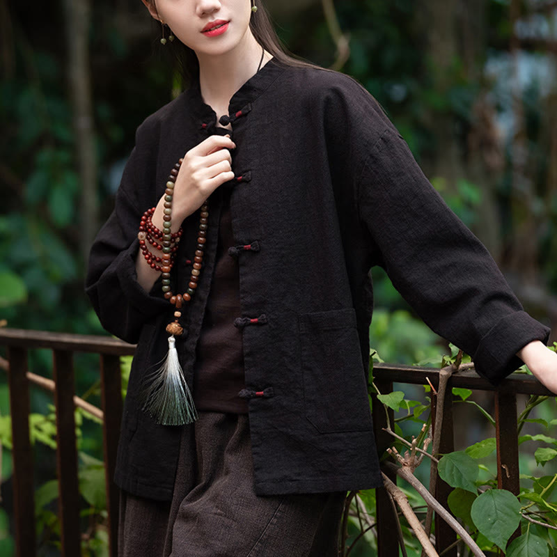 Koszula z żabą i Buddha Stones Zen Medytacja Top Odzież Bawełniana lniana kurtka - image 11