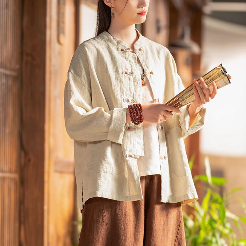 Koszula z żabą i Buddha Stones Zen Medytacja Top Odzież Bawełniana lniana kurtka - image 3