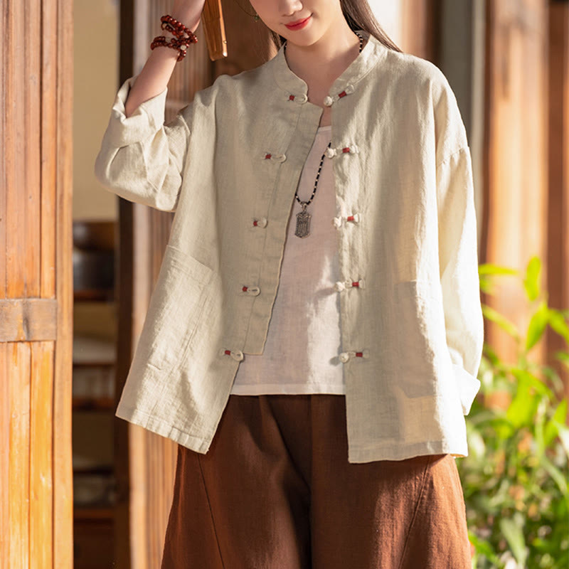 Koszula z żabą i Buddha Stones Zen Medytacja Top Odzież Bawełniana lniana kurtka - image 1