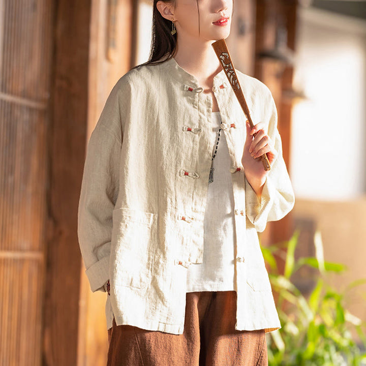 Koszula z żabą i Buddha Stones Zen Medytacja Top Odzież Bawełniana lniana kurtka - image 4