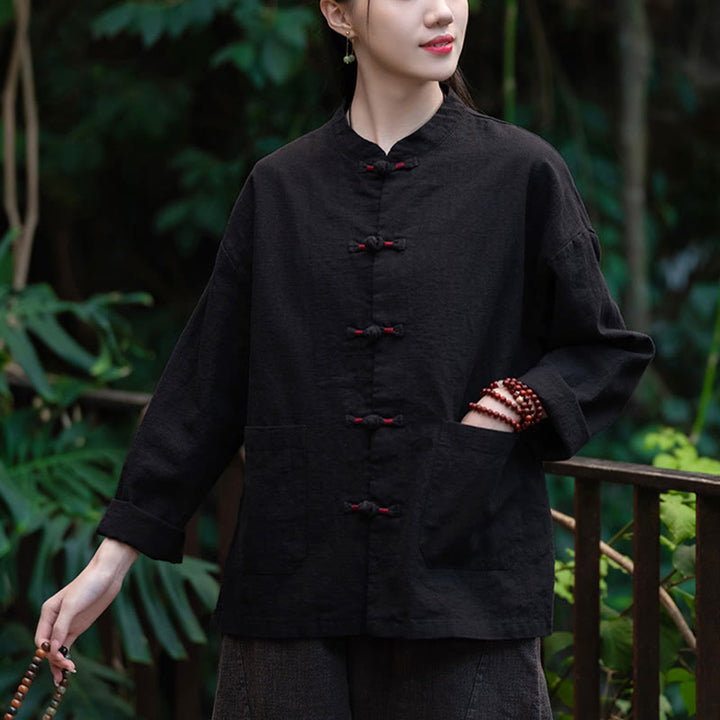 Koszula z żabą i Buddha Stones Zen Medytacja Top Odzież Bawełniana lniana kurtka - image 12