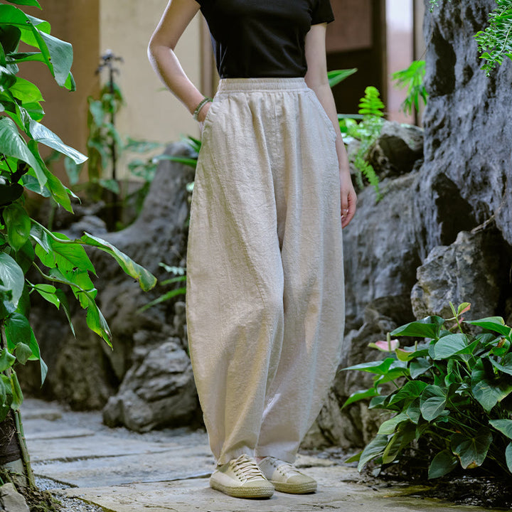 Buddha Stones Jednokolorowe Luźne Spodnie Harem Jogi Z Kieszeniami - image 9