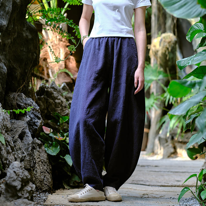 Buddha Stones Jednokolorowe Luźne Spodnie Harem Jogi Z Kieszeniami - image 19
