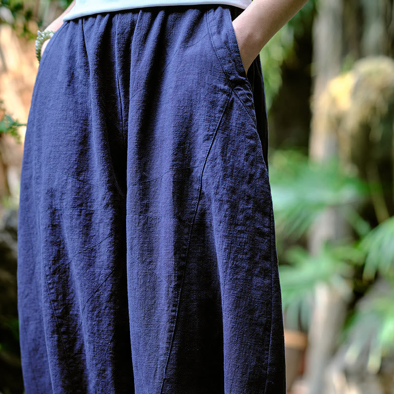 Buddha Stones Jednokolorowe Luźne Spodnie Harem Jogi Z Kieszeniami - image 22