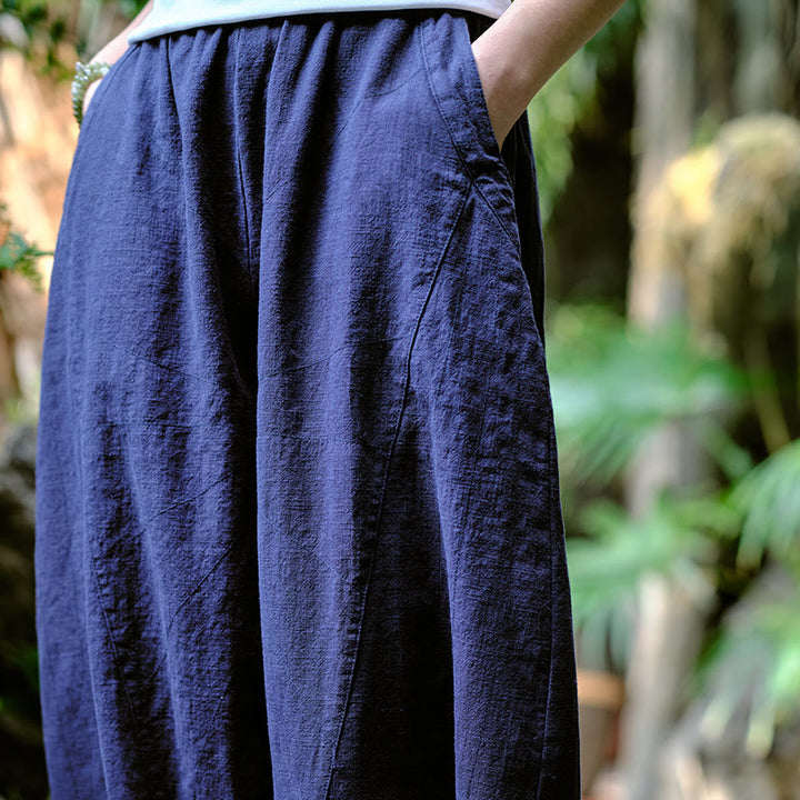 Buddha Stones Jednokolorowe Luźne Spodnie Harem Jogi Z Kieszeniami - image 22