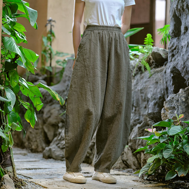 Buddha Stones Jednokolorowe Luźne Spodnie Harem Jogi Z Kieszeniami - image 31