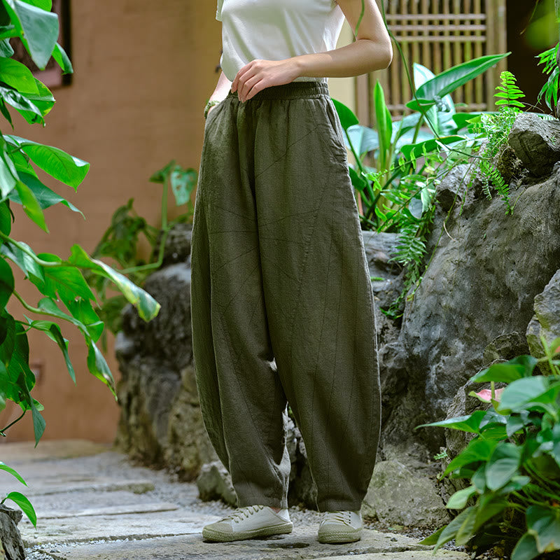 Buddha Stones Jednokolorowe Luźne Spodnie Harem Jogi Z Kieszeniami - image 30