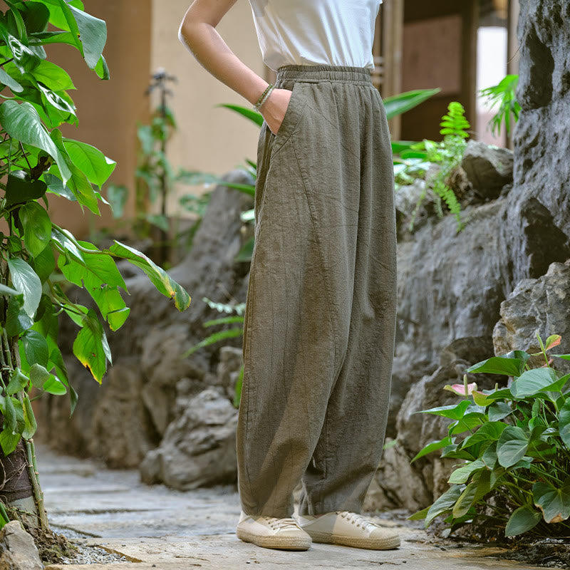 Buddha Stones Jednokolorowe Luźne Spodnie Harem Jogi Z Kieszeniami - image 32