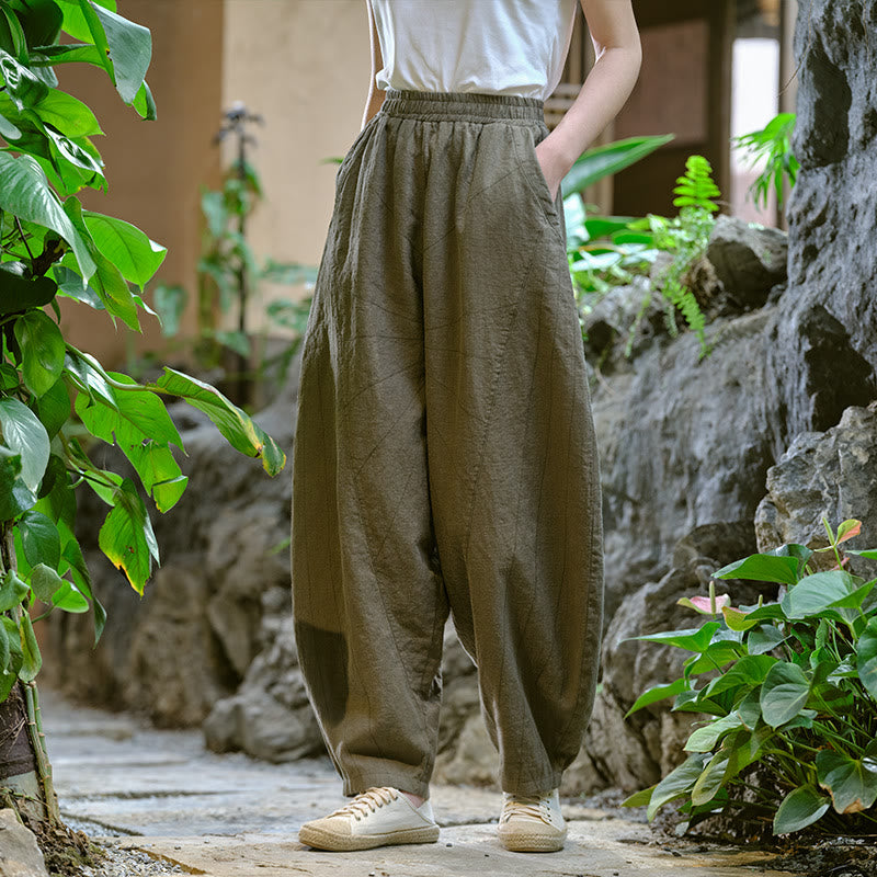 Buddha Stones Jednokolorowe Luźne Spodnie Harem Jogi Z Kieszeniami - image 33