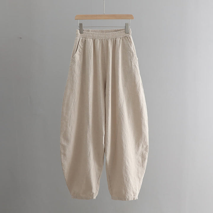 Buddha Stones Jednokolorowe Luźne Spodnie Harem Jogi Z Kieszeniami - image 16