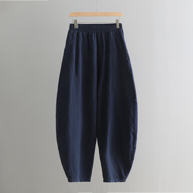 Buddha Stones Jednokolorowe Luźne Spodnie Harem Jogi Z Kieszeniami - image 24