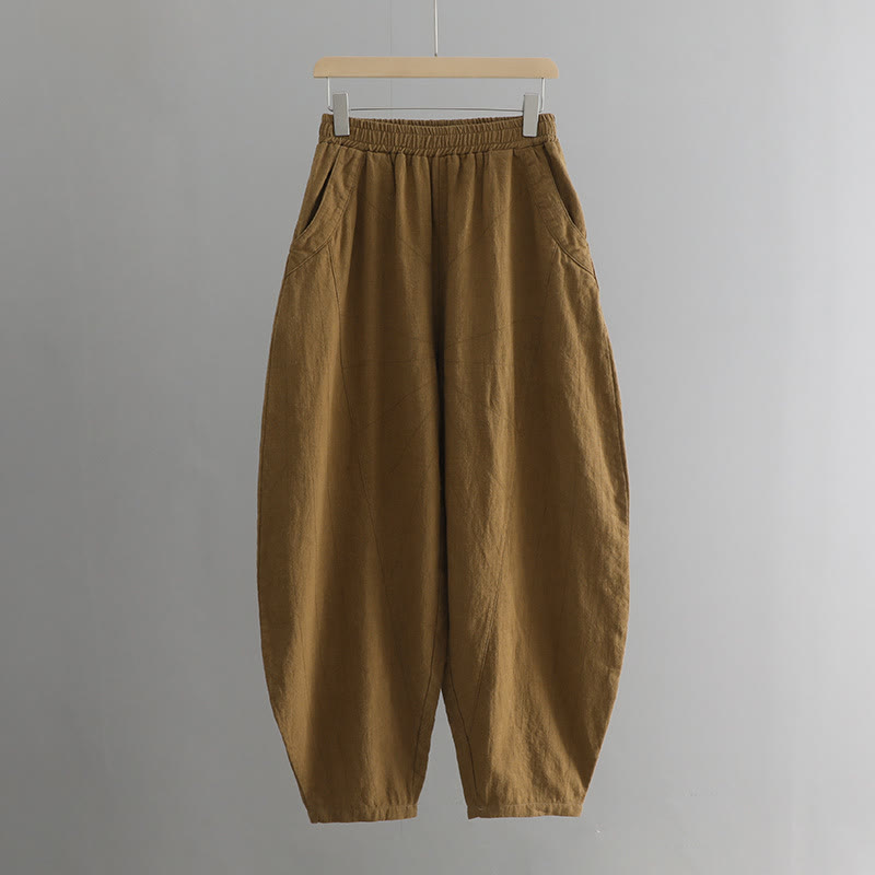 Buddha Stones Jednokolorowe Luźne Spodnie Harem Jogi Z Kieszeniami - image 43