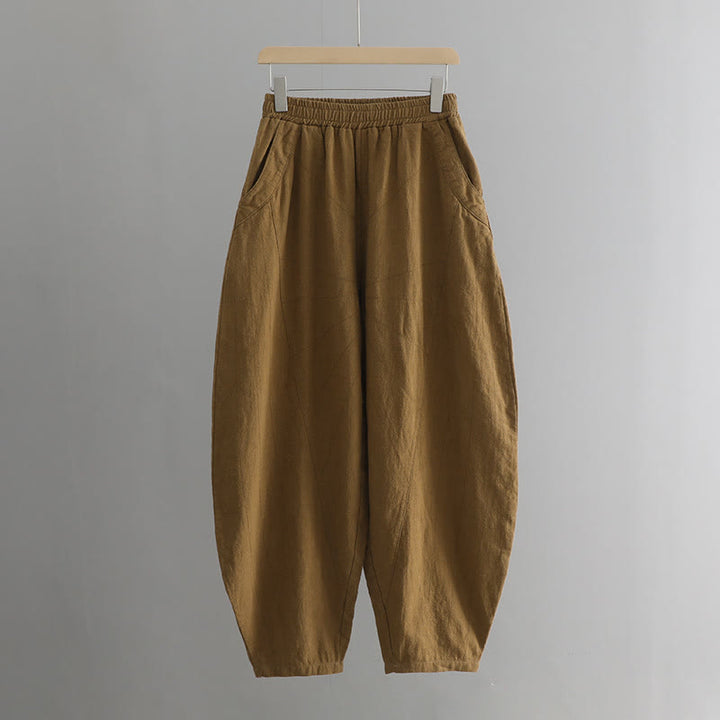 Buddha Stones Jednokolorowe Luźne Spodnie Harem Jogi Z Kieszeniami - image 43