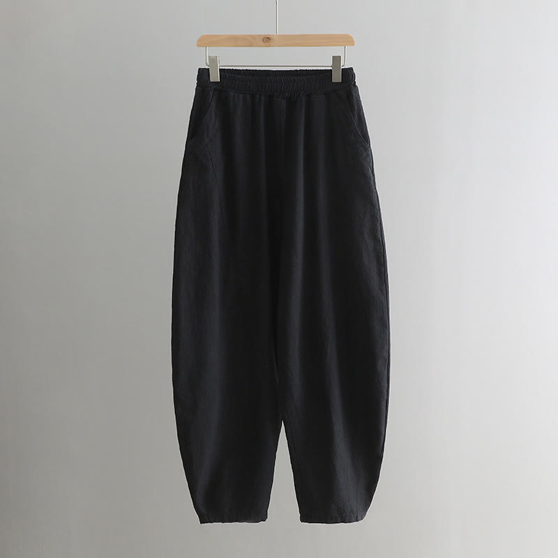 Buddha Stones Jednokolorowe Luźne Spodnie Harem Jogi Z Kieszeniami - image 48