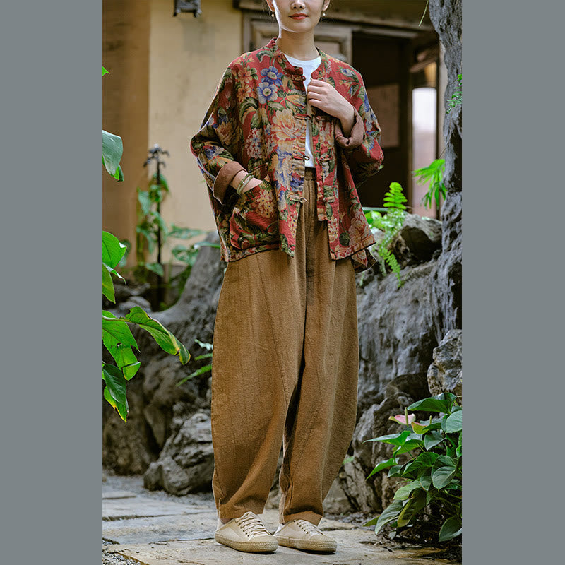 Buddha Stones Jednokolorowe Luźne Spodnie Harem Jogi Z Kieszeniami - image 42