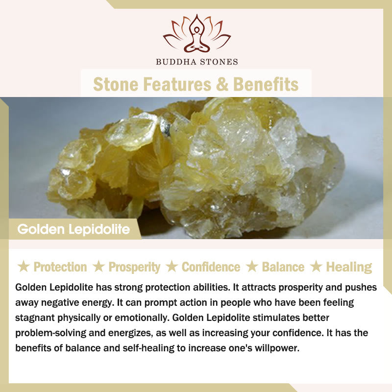 Bransoletka ochronna Buddha Stones Natural Golden Lepidolite Prosperity