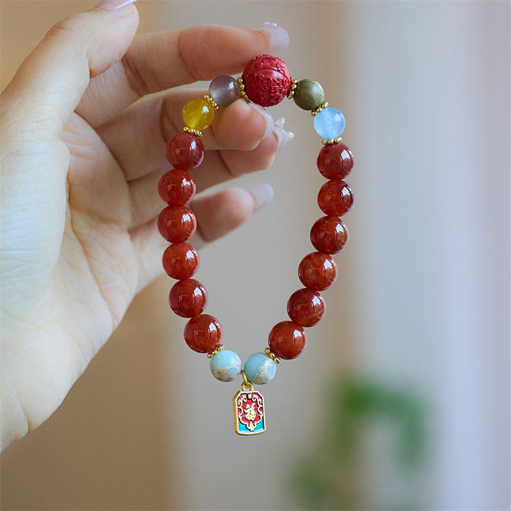 Buddha Stones Naturalny Czerwony Agat Talizman Pokoju Fu Charakter Smok Ogon Pewność Bransoletka Charm