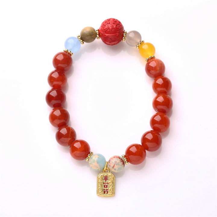 Buddha Stones Naturalny Czerwony Agat Talizman Pokoju Fu Charakter Smok Ogon Pewność Bransoletka Charm
