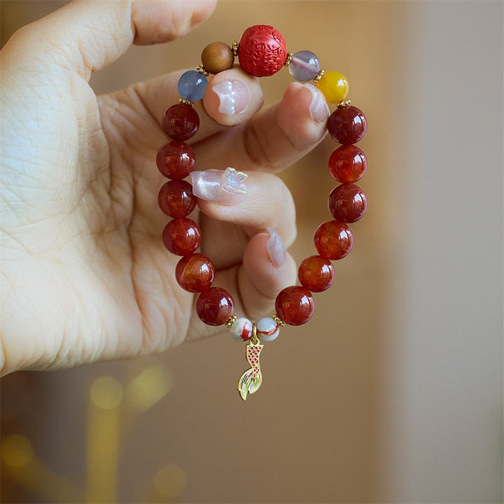 Buddha Stones Naturalny Czerwony Agat Talizman Pokoju Fu Charakter Smok Ogon Pewność Bransoletka Charm