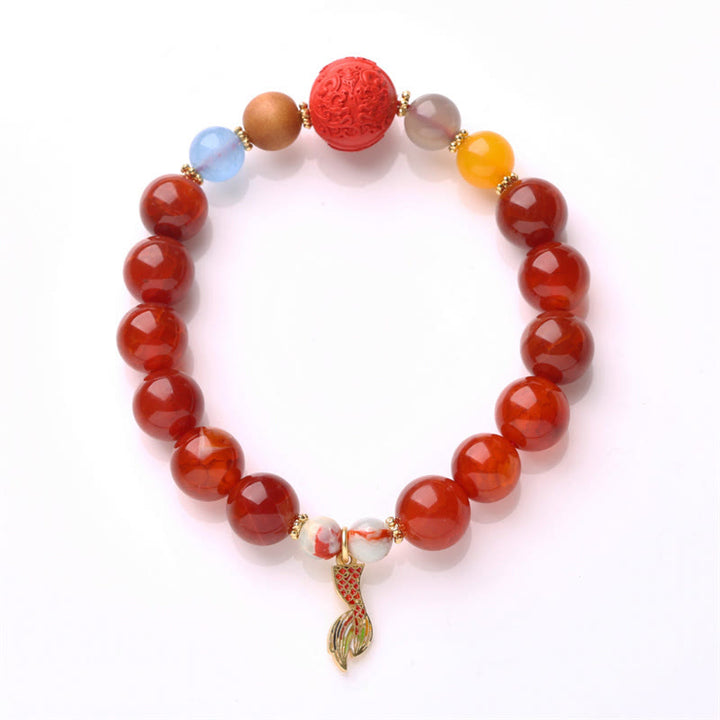 Buddha Stones Naturalny Czerwony Agat Talizman Pokoju Fu Charakter Smok Ogon Pewność Bransoletka Charm