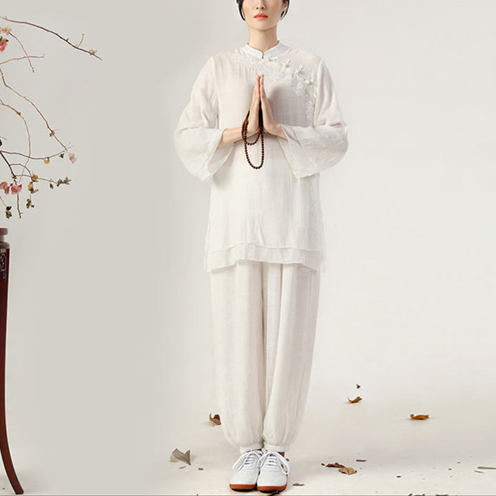 Buddha Stones 2 szt. Długi rękaw Żaba-guzik Medytacja Modlitwa Zen Praktyka Tai Chi Jednolity Ubiór Damski Zestaw