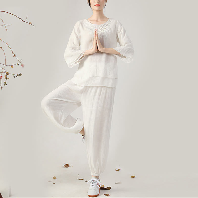 Buddha Stones 2 szt. Długi rękaw Żaba-guzik Medytacja Modlitwa Zen Praktyka Tai Chi Jednolity Ubiór Damski Zestaw