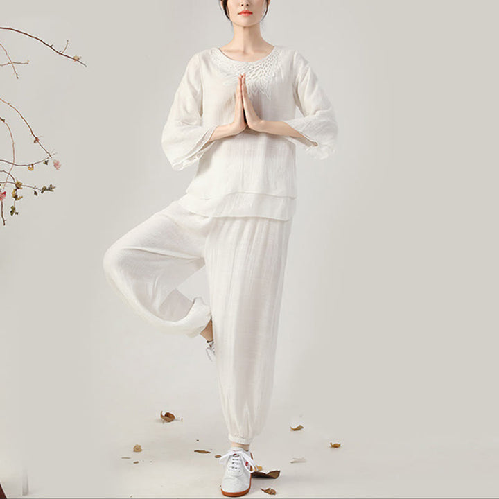 Buddha Stones 2 szt. Długi rękaw Żaba-guzik Medytacja Modlitwa Zen Praktyka Tai Chi Jednolity Ubiór Damski Zestaw