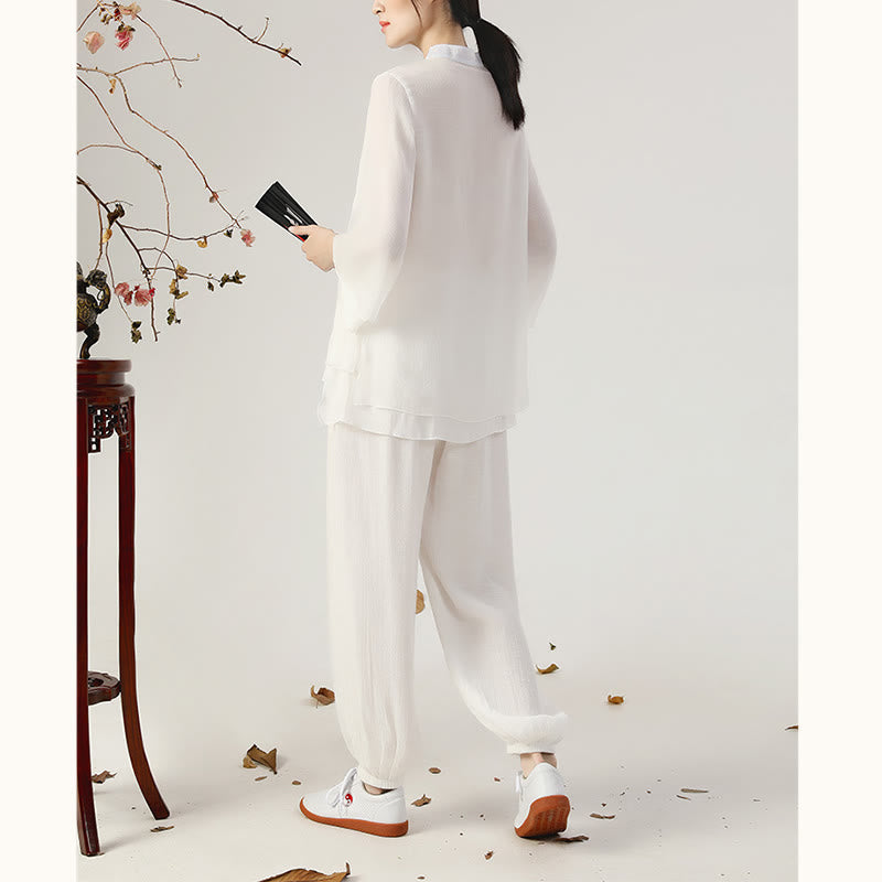 Buddha Stones 2 szt. Długi rękaw Żaba-guzik Medytacja Modlitwa Zen Praktyka Tai Chi Jednolity Ubiór Damski Zestaw - image 7