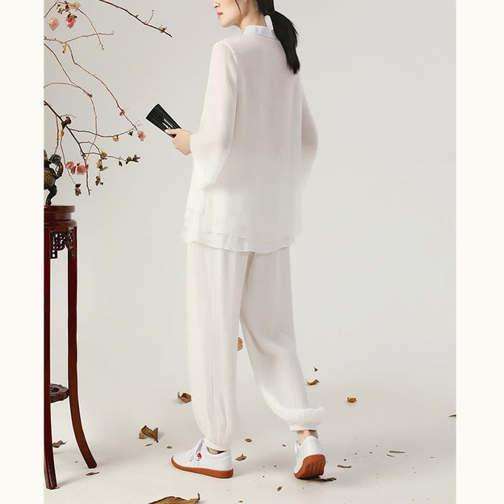 Buddha Stones 2 szt. Długi rękaw Żaba-guzik Medytacja Modlitwa Zen Praktyka Tai Chi Jednolity Ubiór Damski Zestaw - image 7