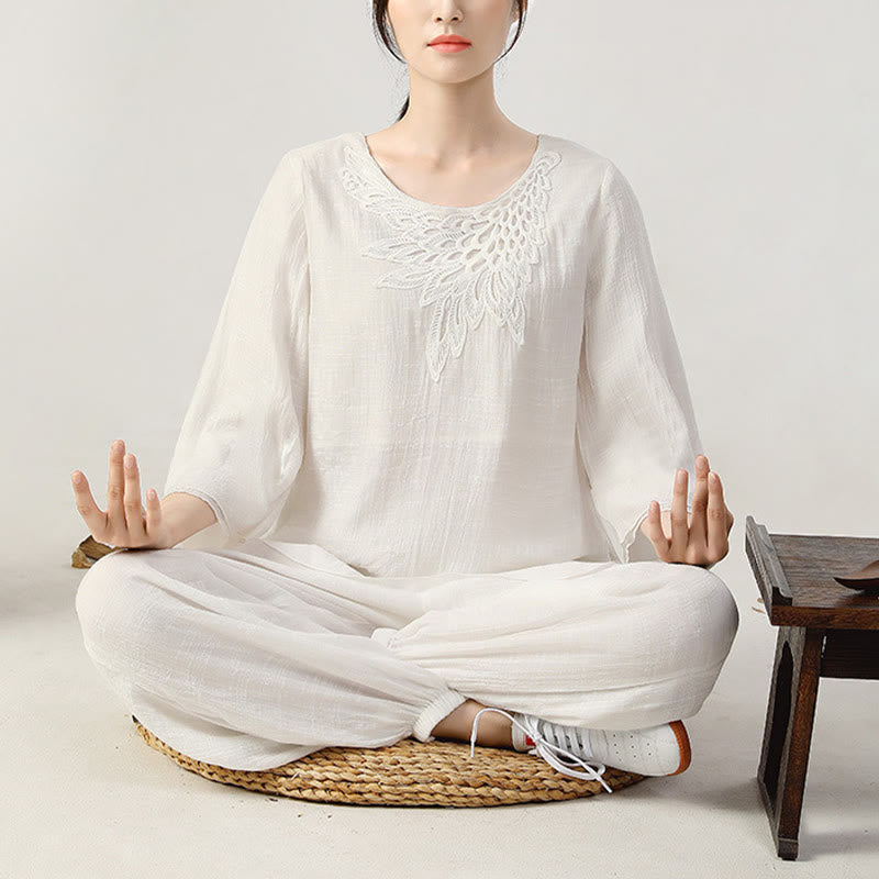 Buddha Stones 2 szt. Długi rękaw Żaba-guzik Medytacja Modlitwa Zen Praktyka Tai Chi Jednolity Ubiór Damski Zestaw
