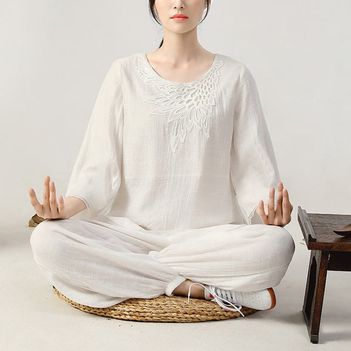 Buddha Stones 2 szt. Długi rękaw Żaba-guzik Medytacja Modlitwa Zen Praktyka Tai Chi Jednolity Ubiór Damski Zestaw