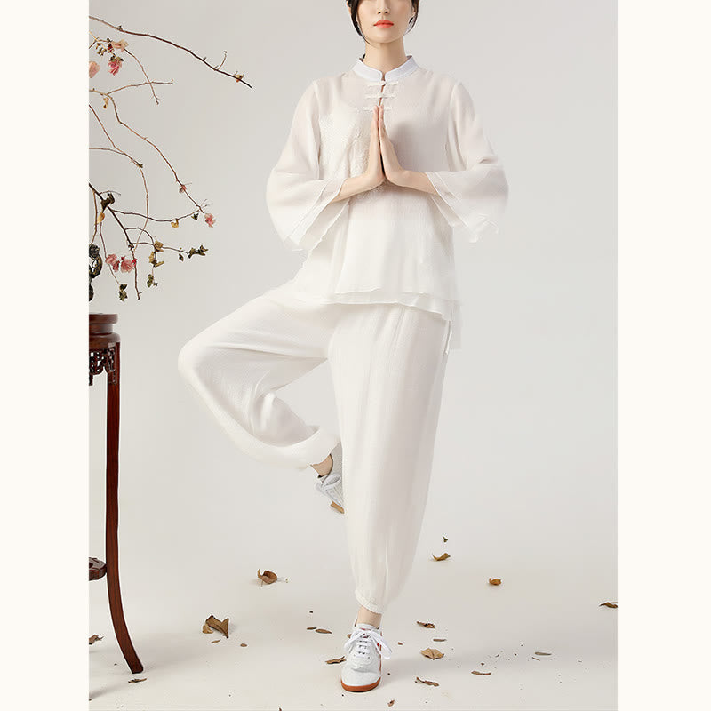 Buddha Stones 2 szt. Długi rękaw Żaba-guzik Medytacja Modlitwa Zen Praktyka Tai Chi Jednolity Ubiór Damski Zestaw