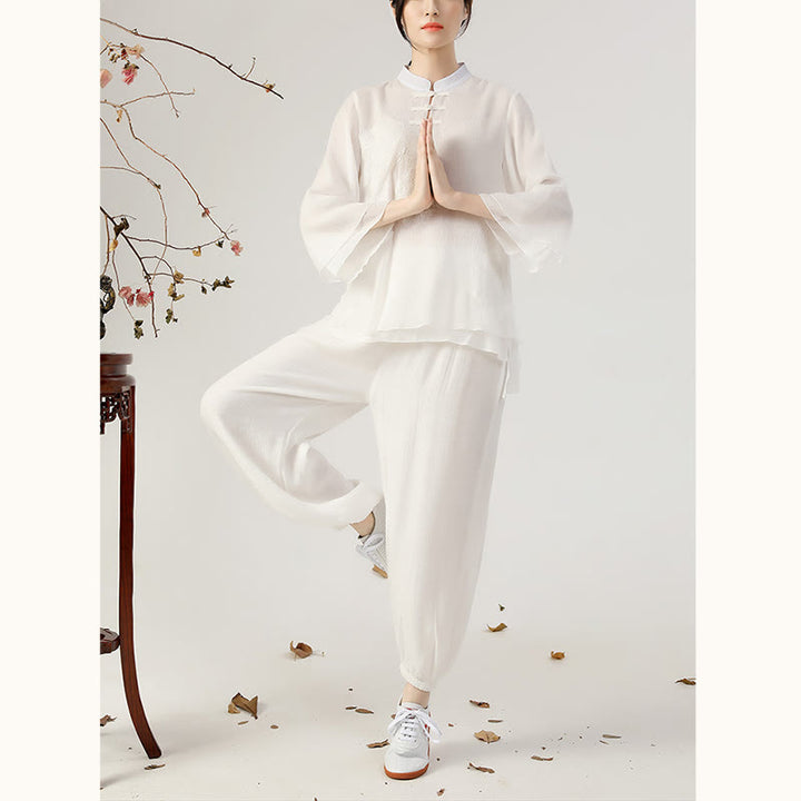 Buddha Stones 2 szt. Długi rękaw Żaba-guzik Medytacja Modlitwa Zen Praktyka Tai Chi Jednolity Ubiór Damski Zestaw
