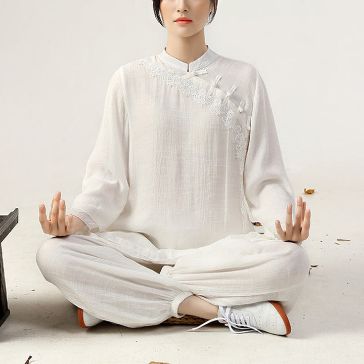 Buddha Stones 2 szt. Długi rękaw Żaba-guzik Medytacja Modlitwa Zen Praktyka Tai Chi Jednolity Ubiór Damski Zestaw