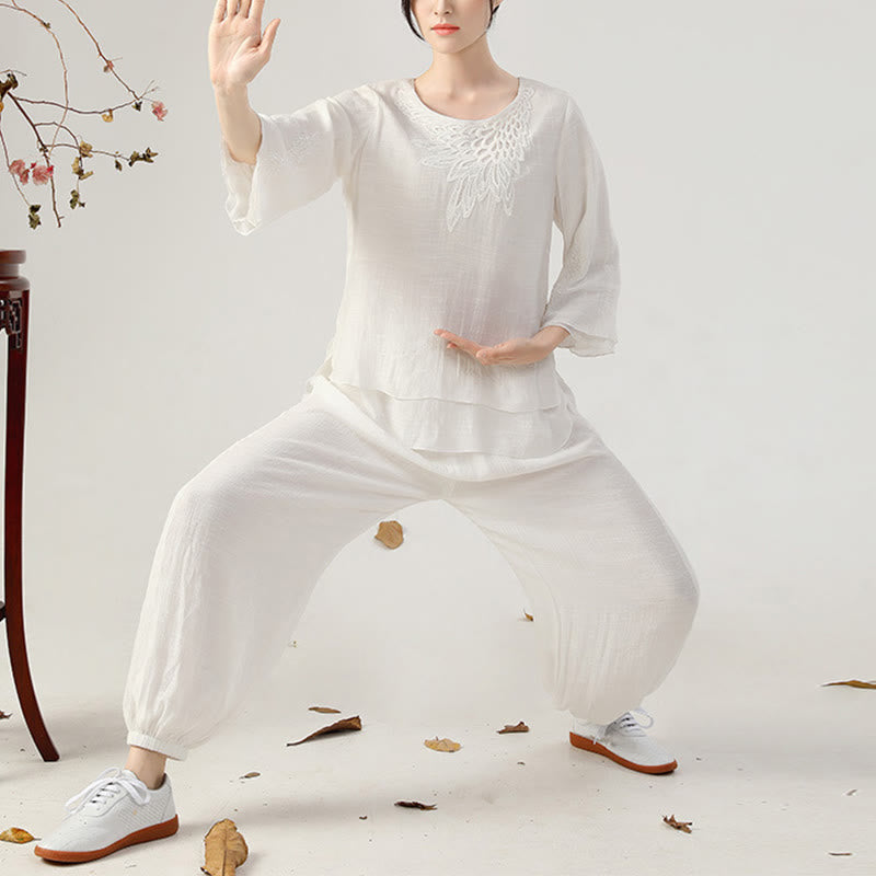 Buddha Stones 2 szt. Długi rękaw Żaba-guzik Medytacja Modlitwa Zen Praktyka Tai Chi Jednolity Ubiór Damski Zestaw