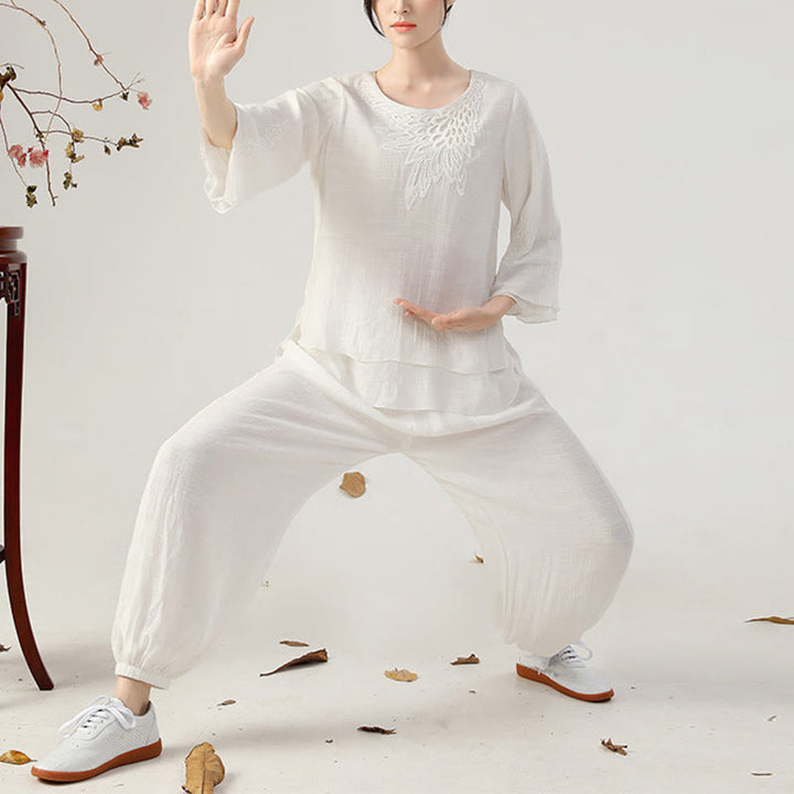 Buddha Stones 2 szt. Długi rękaw Żaba-guzik Medytacja Modlitwa Zen Praktyka Tai Chi Jednolity Ubiór Damski Zestaw