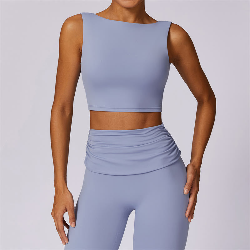 Buddha Stones Bez rękawów Bez pleców Pasek Tank Top Biustonosz Rozkloszowane Spodnie Sport Fitness Joga - Niebieski - Szczyt - US8-10, UK/AU12-14, EU40-42 (XL) - image 1