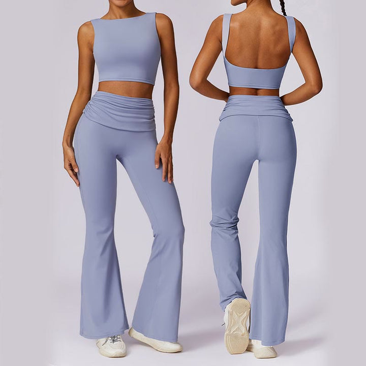 Buddha Stones Bez rękawów Bez pleców Pasek Tank Top Biustonosz Rozkloszowane Spodnie Sport Fitness Joga - image 0