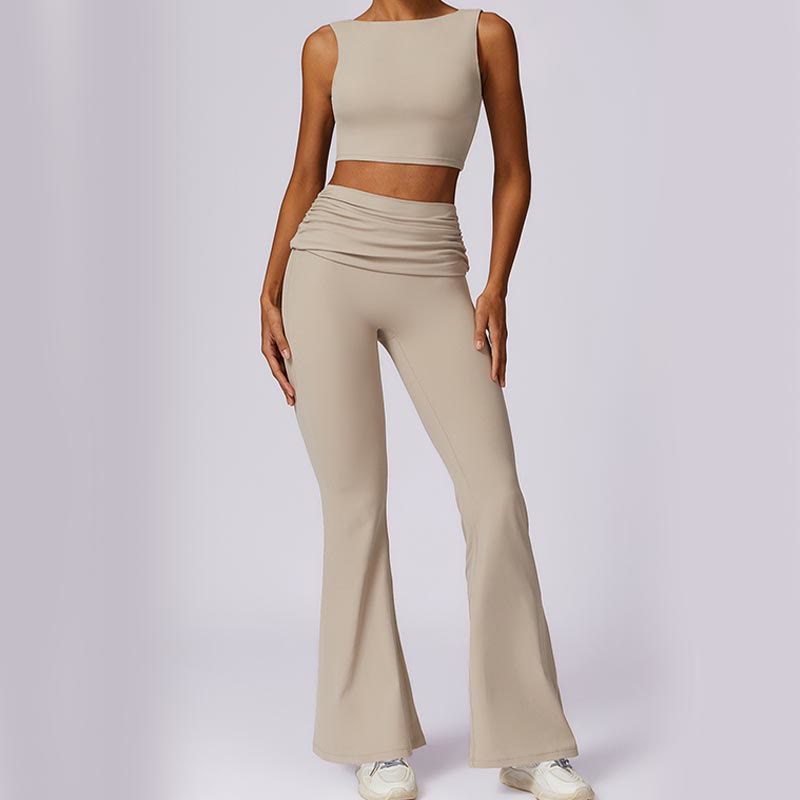 Buddha Stones Bez rękawów Bez pleców Pasek Tank Top Biustonosz Rozkloszowane Spodnie Sport Fitness Joga - image 62