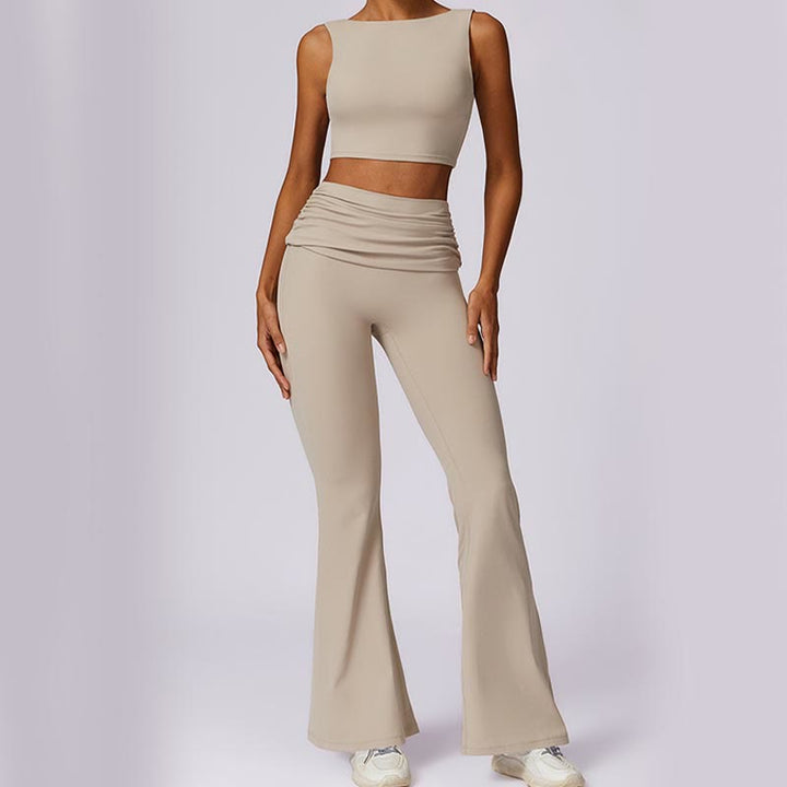 Buddha Stones Bez rękawów Bez pleców Pasek Tank Top Biustonosz Rozkloszowane Spodnie Sport Fitness Joga - image 62