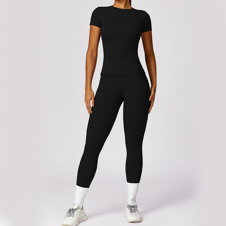 Buddha Stones Damskie Krótki Rękaw T-shirt Top Wysoki Stan Legginsy Spodnie Do Sportu Joga - image 5
