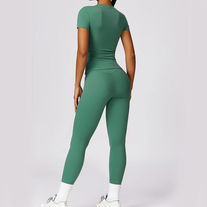 Buddha Stones Damskie Krótki Rękaw T-shirt Top Wysoki Stan Legginsy Spodnie Do Sportu Joga - image 34
