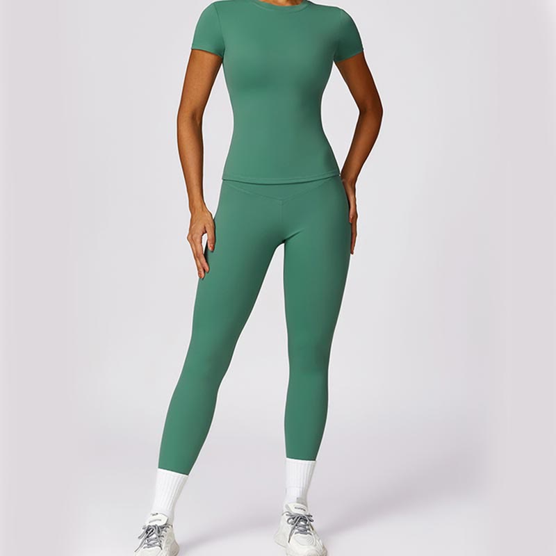 Buddha Stones Damskie Krótki Rękaw T-shirt Top Wysoki Stan Legginsy Spodnie Do Sportu Joga - image 33