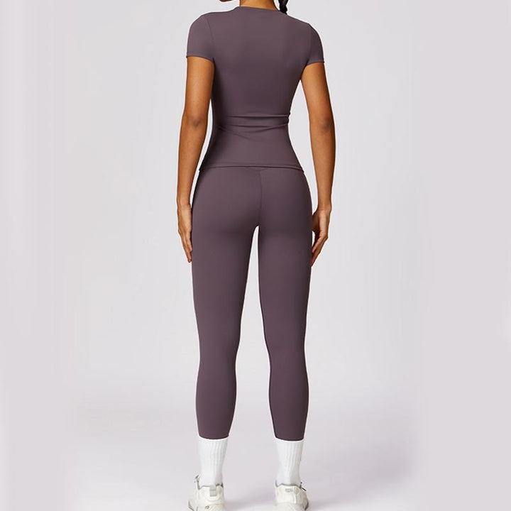 Buddha Stones Damskie Krótki Rękaw T-shirt Top Wysoki Stan Legginsy Spodnie Do Sportu Joga - image 48