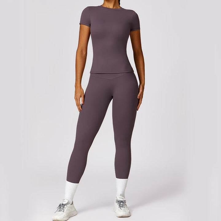 Buddha Stones Damskie Krótki Rękaw T-shirt Top Wysoki Stan Legginsy Spodnie Do Sportu Joga - image 47
